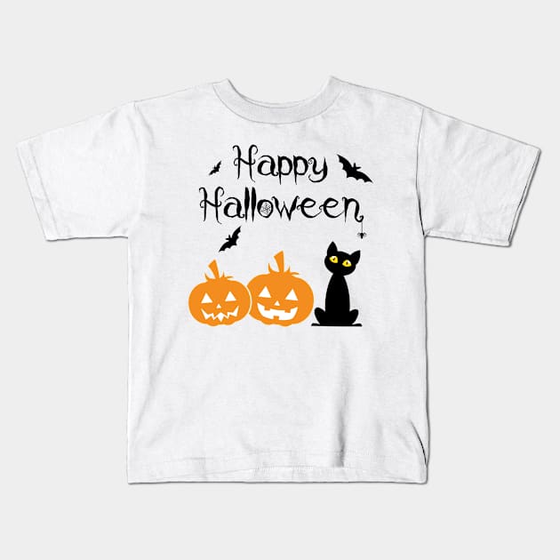 Happy Halloween Cat Pumpkin Kids T-Shirt by themadesigns